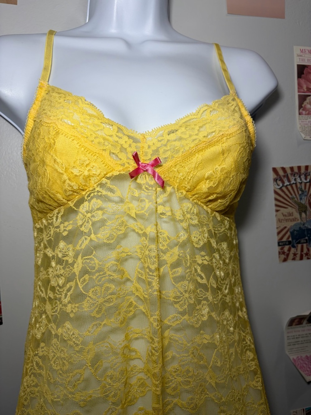 Yellow Lace Chemise Slip with Pink Bow Accent - Picture 5 of 6